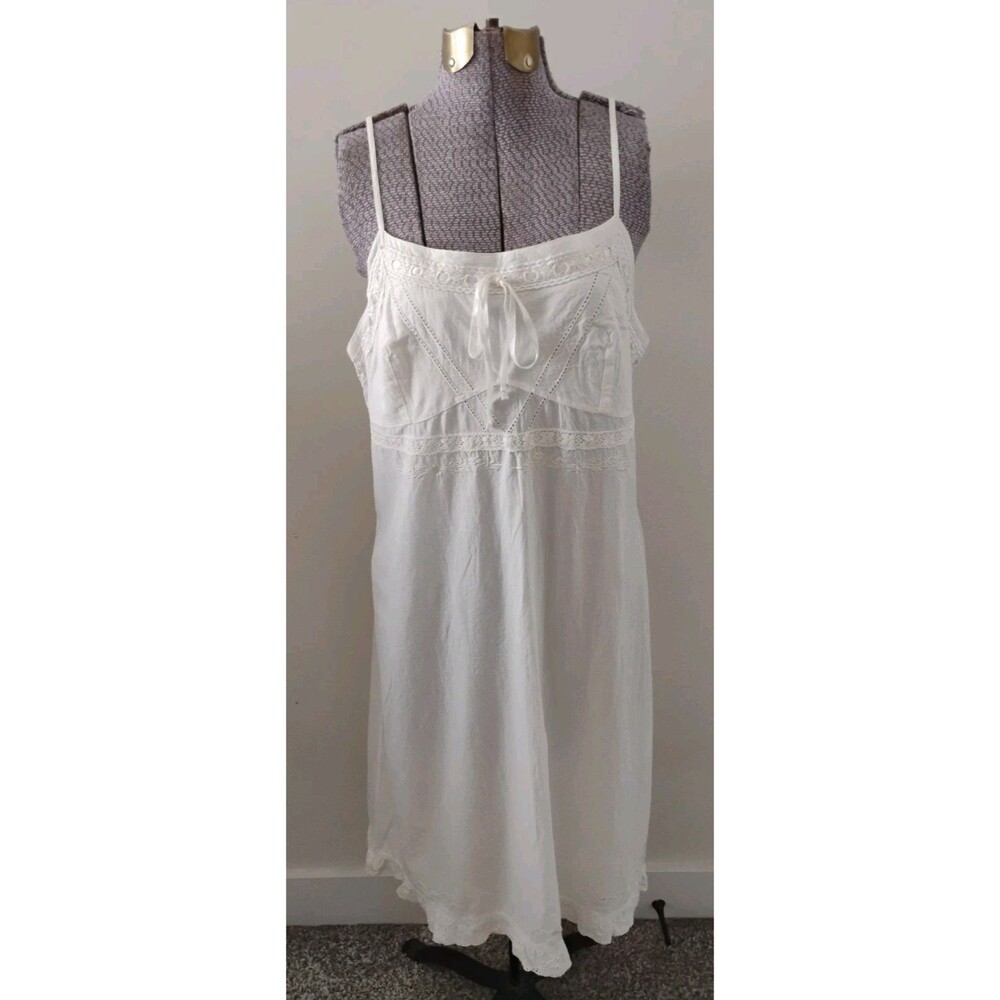 Eloise White Cotton Midi Slip Dress 90's Cottage Lace Embroidery S/M VGC